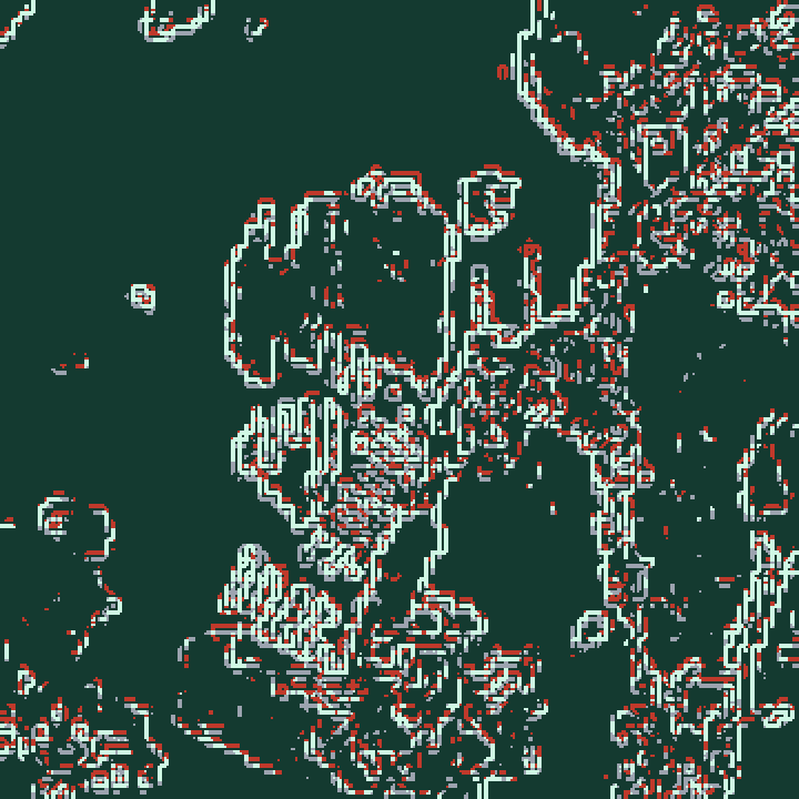 Tile 43983928 ram 1, kant-overlay före koregistrering — grå och tegelröda kanter separerade